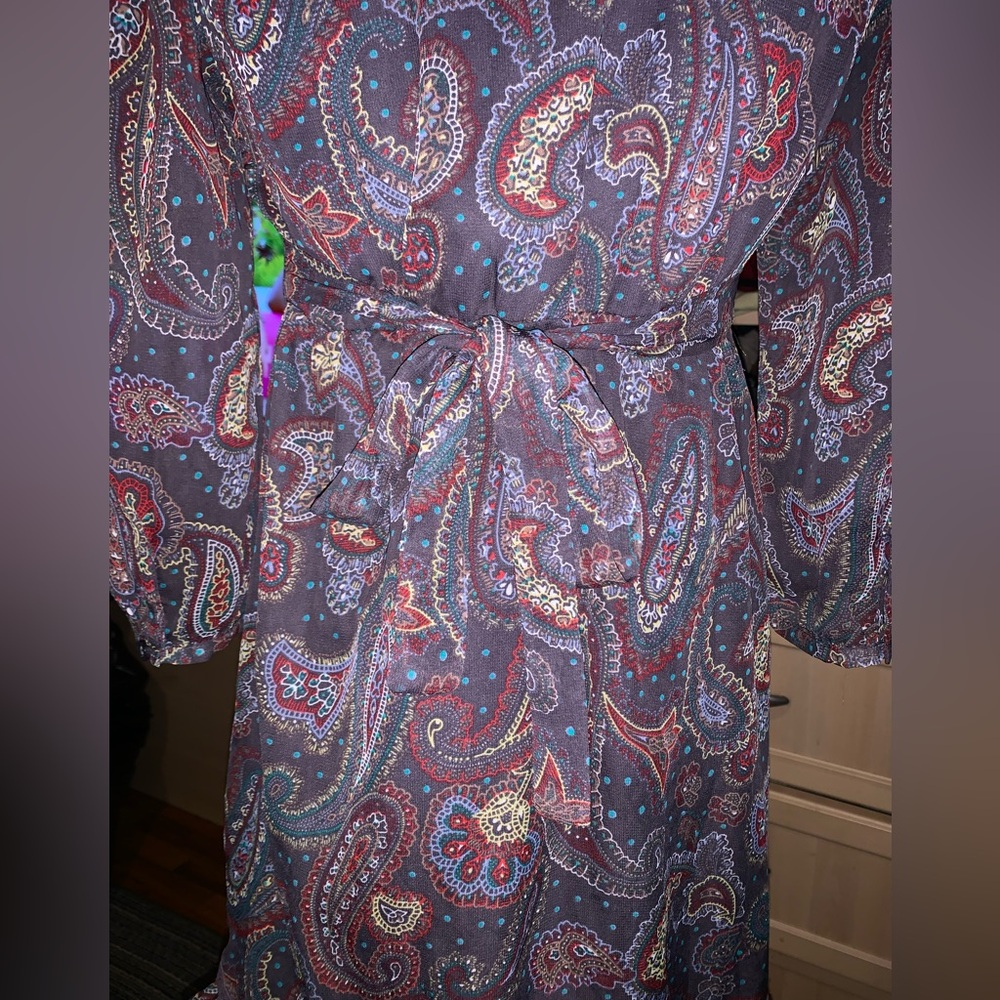 Rare vintage Dunnes Elegant Paisley neck bow dainty 70s style feminine dress 10 - Picture 6 of 11